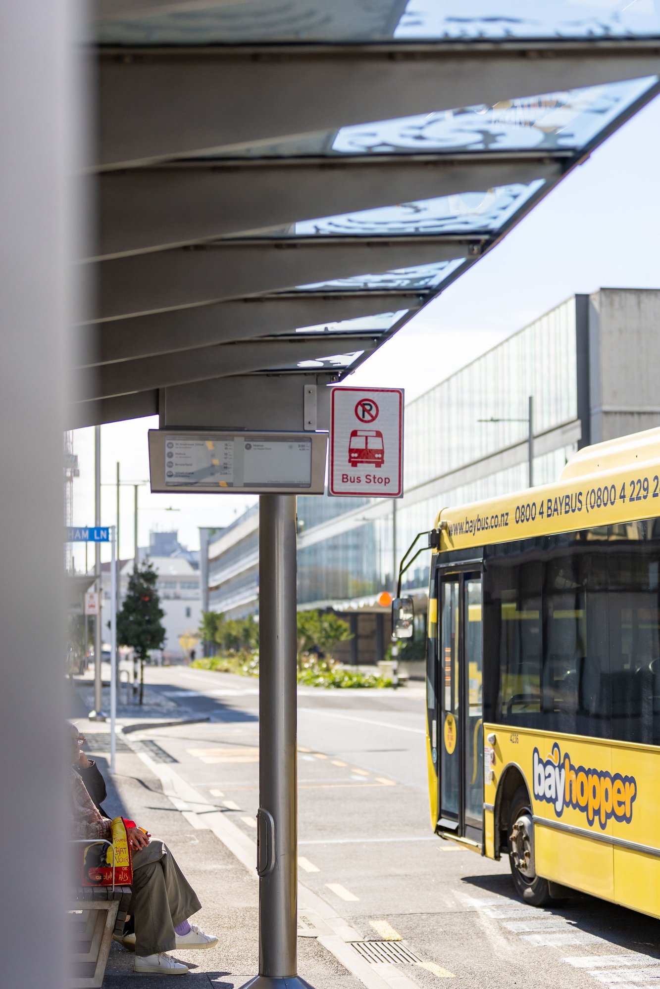 Bus stop on Durham Street in Tauranga Bus stop on Durham Street in Tauranga