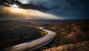Horizontal curved rural road in Texas USA