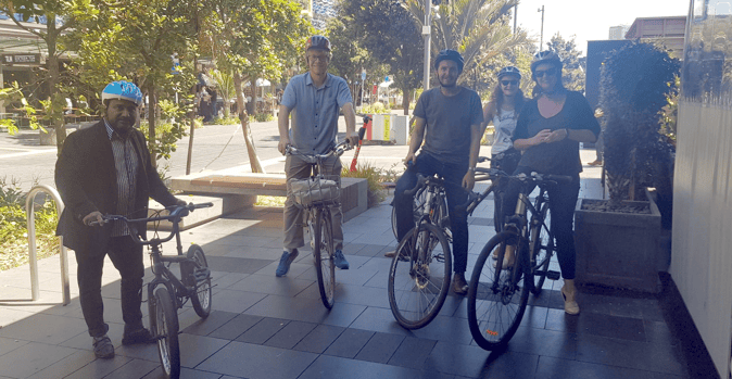group photo, people with bikes