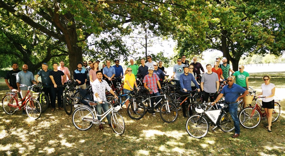 group photo, people with bikes