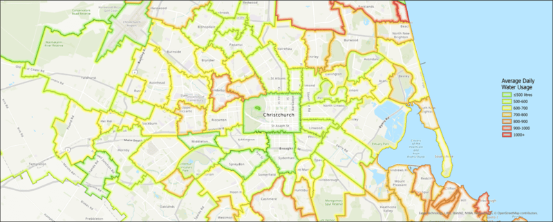 water use Christchurch map