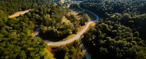 SafeRoads Identify aerial image of a curved rural road in United States