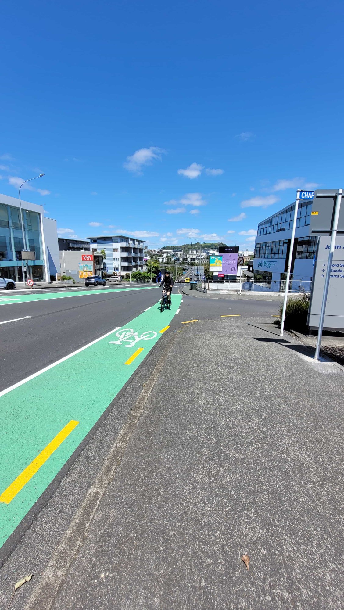 Person riding on a new cycleway in Auckland, New Zealand.