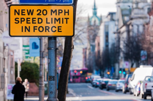 Road sign in a uk city centre warning motorists a 20 mph new speed limit is in place